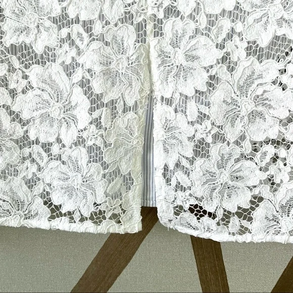 SANDRO | 🤍 White Lace Mock Neck Blouse w/ Thin Pinstripe Panel | Size 1 (Small) - Picture 10 of 16